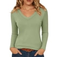 thumbnail image 2 of tarylea Womens Tops Long Sleeve V Neck Fitted Crop Tops Casual Fall Comfy Solid Color Basic T-Shirts, 2 of 9