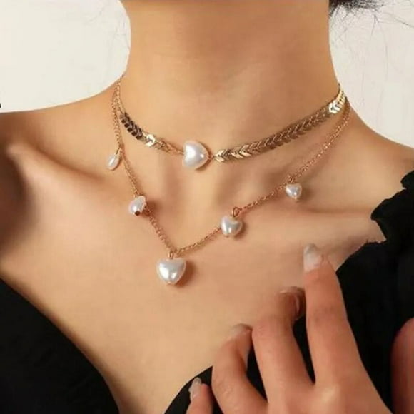 Collier de Perles Exagéré pour Femmes Simple Polyvalent Ouverture de Perles Dorées Collier Mode Clavicule Exquise Bijoux - TG-3