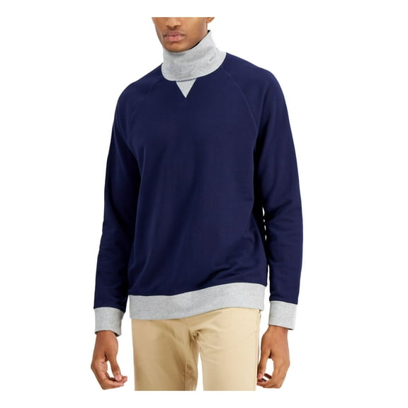 CLUBROOM Mens Navy Color Block Turtle Neck Classic Fit Fleece Sweatshirt S