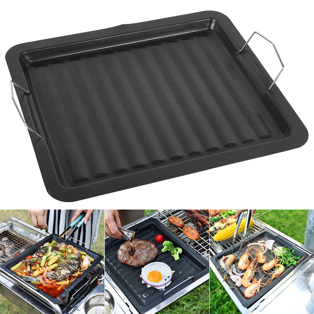 Cast Iron Griddle Tray Plate with Handles 42 cm Large Grill Pan Tray BBQ 