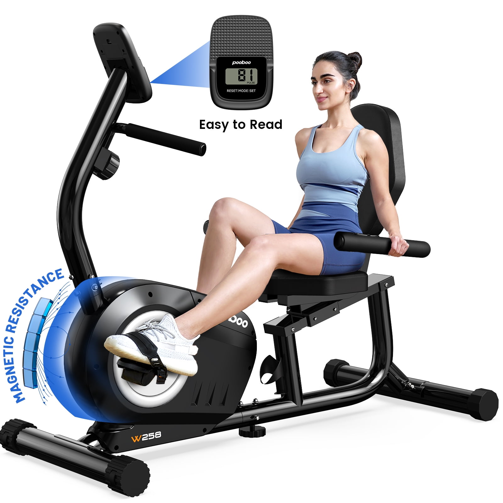 LNOW Recumbent Exercise Bike Stationary Belt Drive Indoor Cycling Bikes for Home Cardio Workout Training