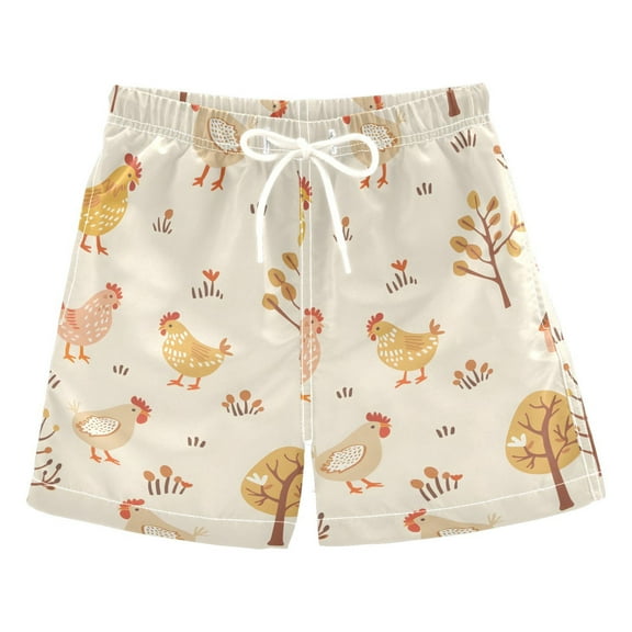joogoo Boys Swim Trunks Cute Chicken and Trees Beach Board Shorts Drawstring Swimsuit S