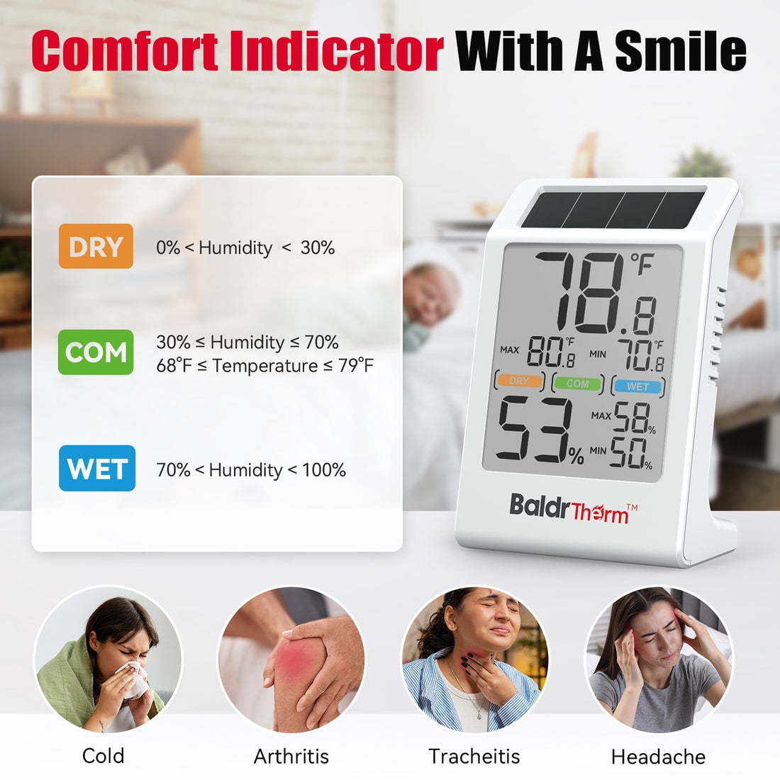 BaldrTherm Digital Thermometer and Hygrometer - 3.2" Display (3-Pack)