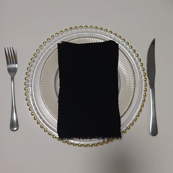 Nvzi Servilletas de tela de 16,53 x 16,53 pulgadas, juego de 4, servilletas de gasa de lino con flecos, servilletas suaves con flecos reutilizables para cenas, fiestas, Navidad, bodas (negro)