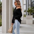 thumbnail image 5 of WULMLEO Women Off Shoulder Wrap Ribbed Knit Sweaters Long Sleeve Loose Cross Front Pullover Tops Black S, 5 of 6