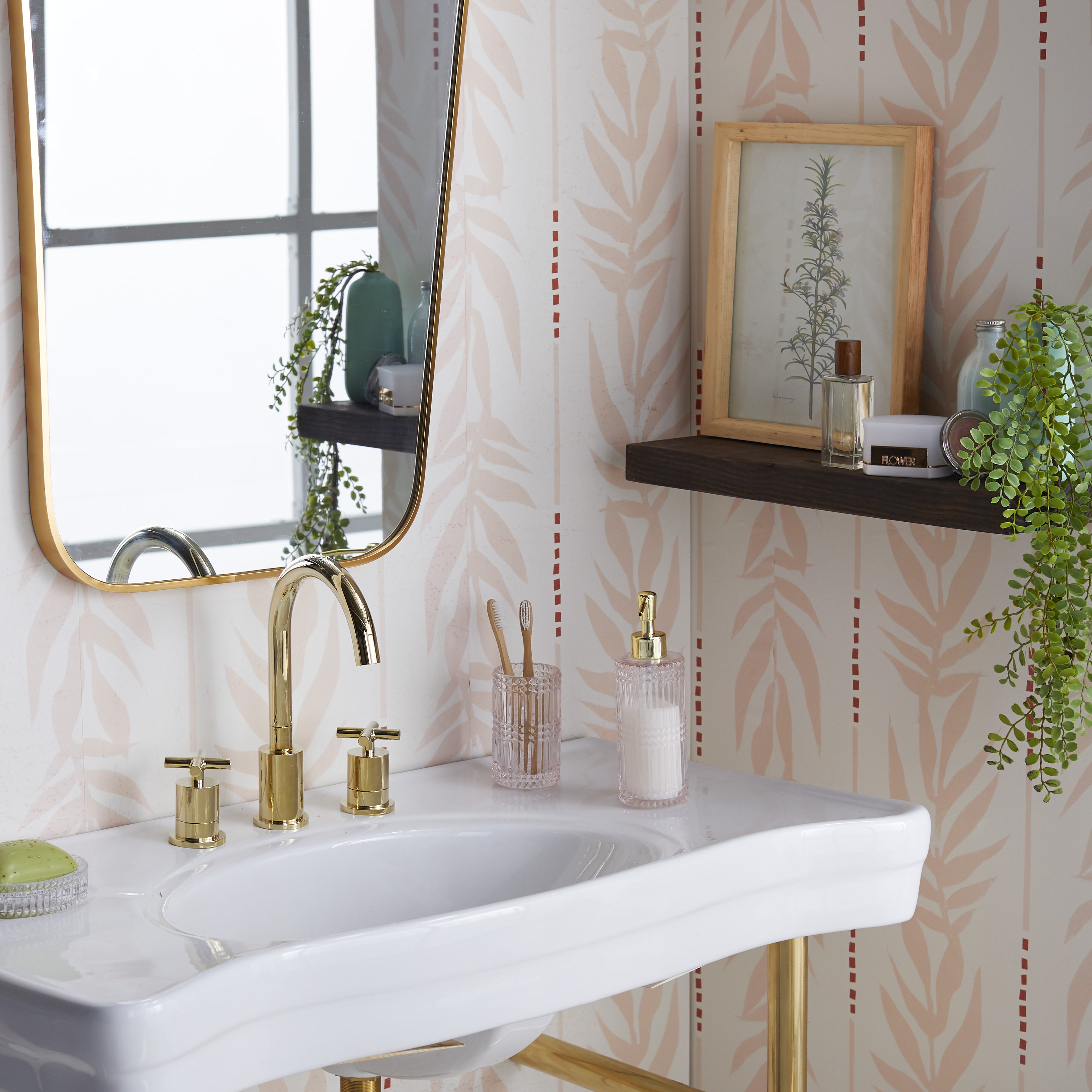 Roommates Peach And White Vintage Palm Peel And Stick Wallpaper By Drew Barrymore Flower Home Walmart Com Walmart Com