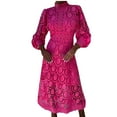 thumbnail image 2 of Birdeem Robes pour Femmes Robe d'Été en Dentelle pour Femmes à Manches Bouffantes, Taille Cintrée, Unie, Col Rond, 2 of 12