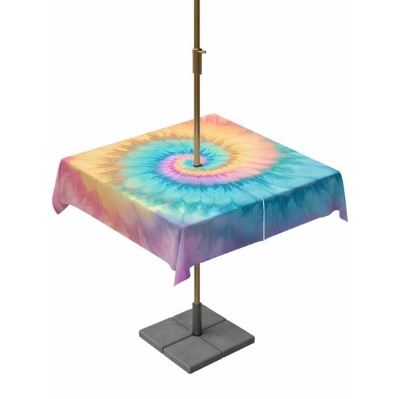 Square Outdoor Tablecloth with Umbrella Hole Colorful Tie Dye Outside Table Cloth Waterproof Patio Table Cover Rainbow Ombre Abstract Pattern Art Zipper Tablecloths for Picnic Camping 54x54 Inch