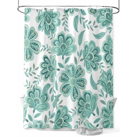 Shower Curtain Turquoise Paisley Floral Bathroom Curtains with Hooks, Waterproof Fabric Bohemian Vintage Flower Bath Shower Curtains Set for Bathroom Bathtubs Decor 72x72 Inch