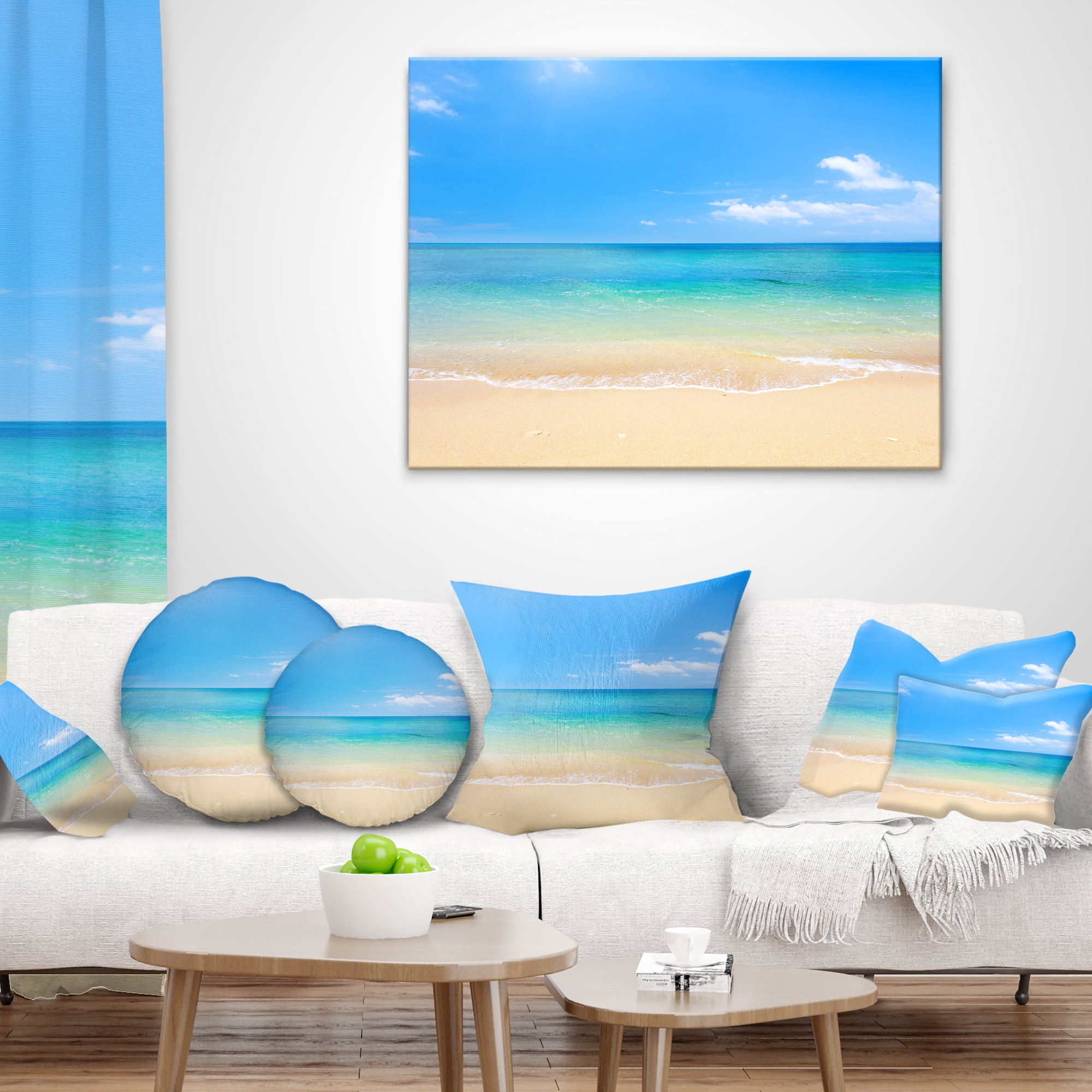 Designart Blue Waters Below Blue Sky - Seashore Photo Throw Pillow - 12x20