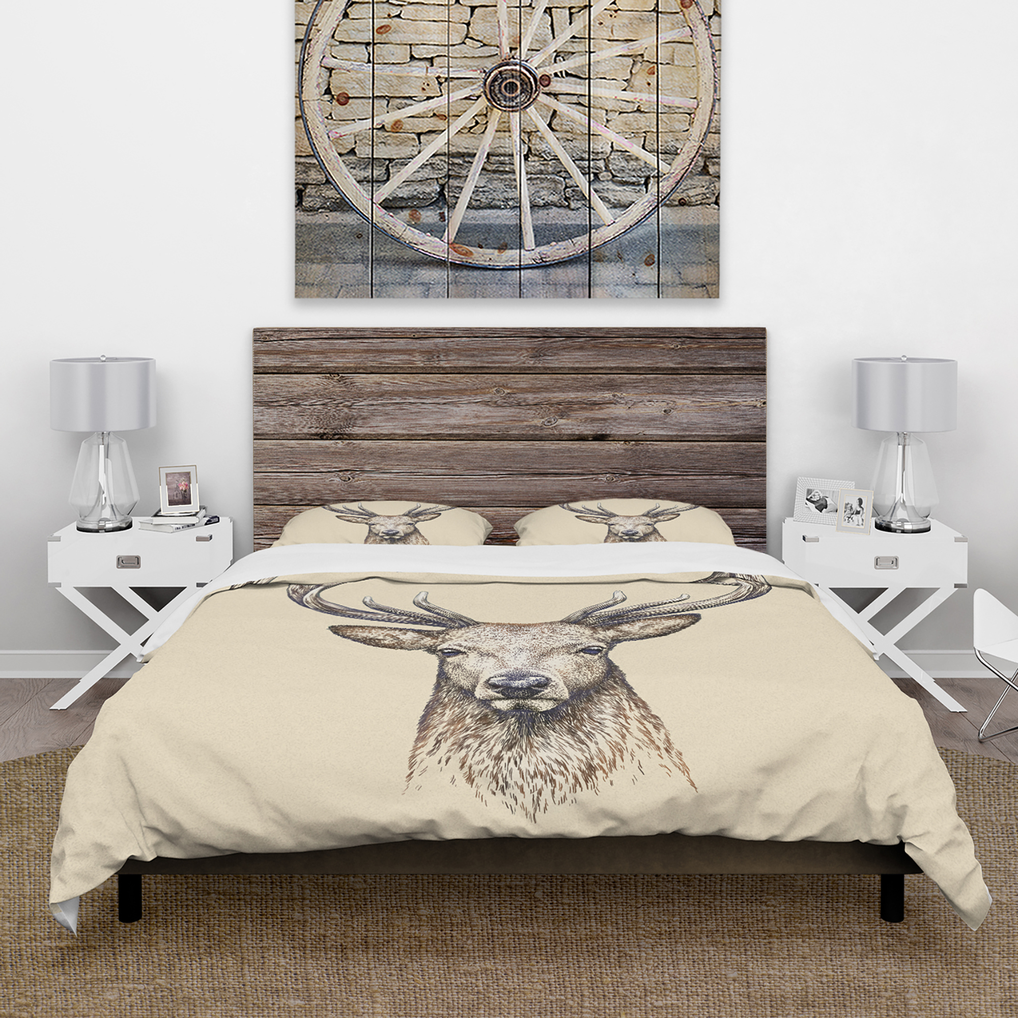 Designart 'Engrave deer illustration' Sketch Animals Duvet Cover Set