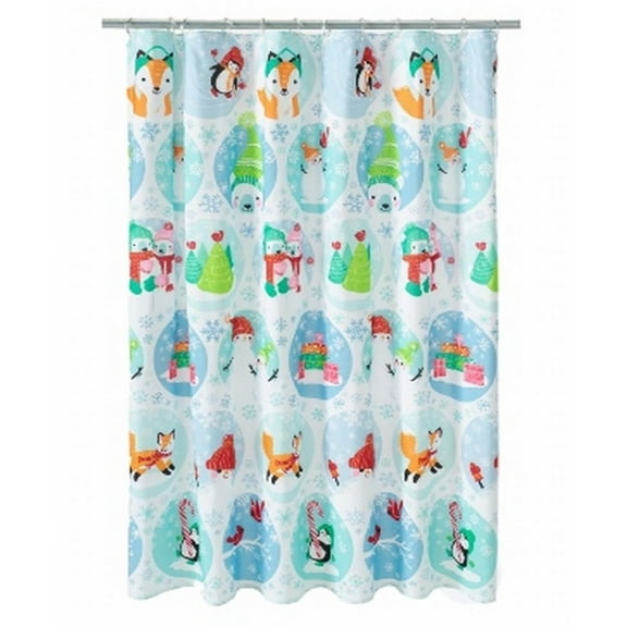 St Nicholas Square Christmas Animal Friends Fabric Shower Curtain Holiday