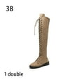 thumbnail image 4 of Sonducket Botas hasta la rodilla para mujer Cremallera lateral Tacón bajo Flock Muslo Botas altas Microfibra Color sólido Zapatos planos Accesorio Calzado Caqui 4 Sonducket AP013397-13, 4 of 6
