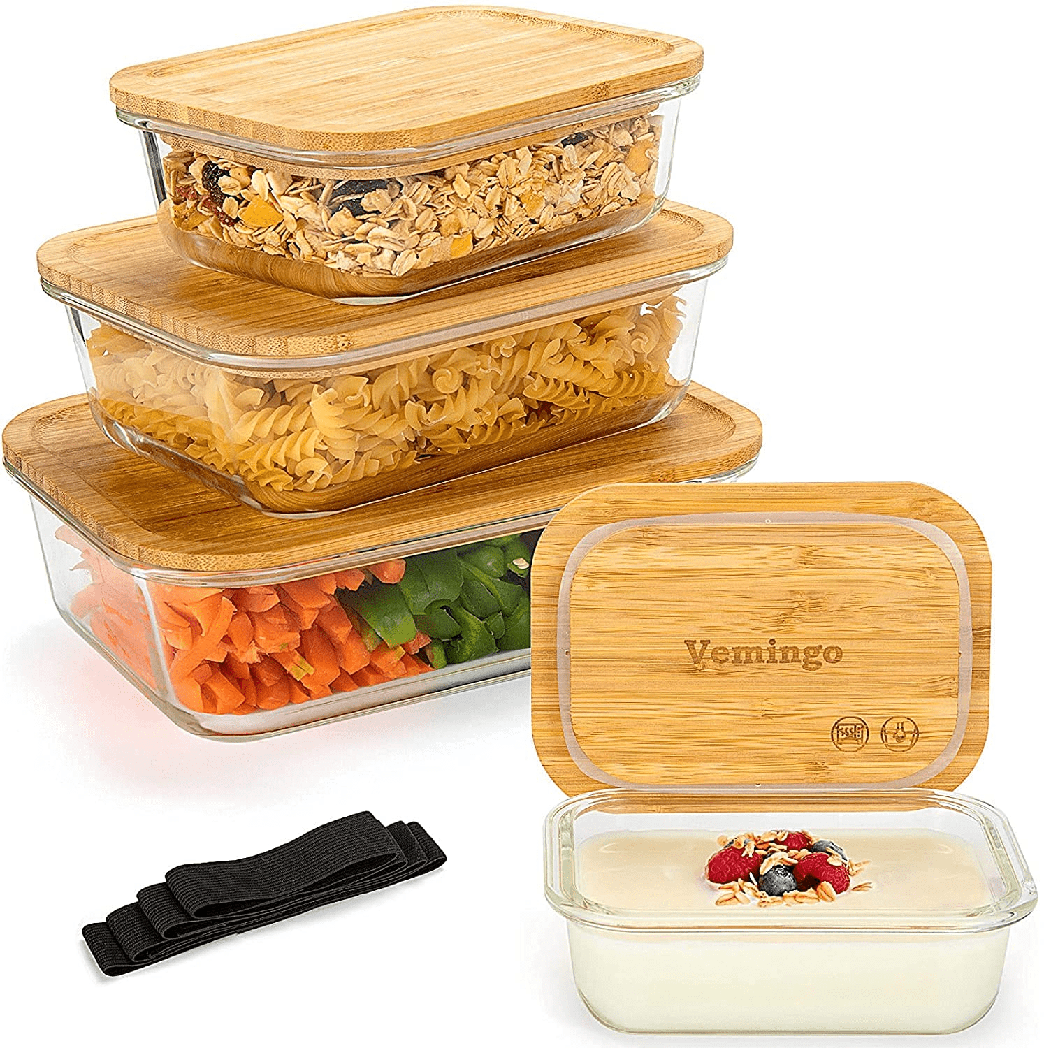 Vemingo Glass Containers with Lid, Set of 4, Glass Food Storage