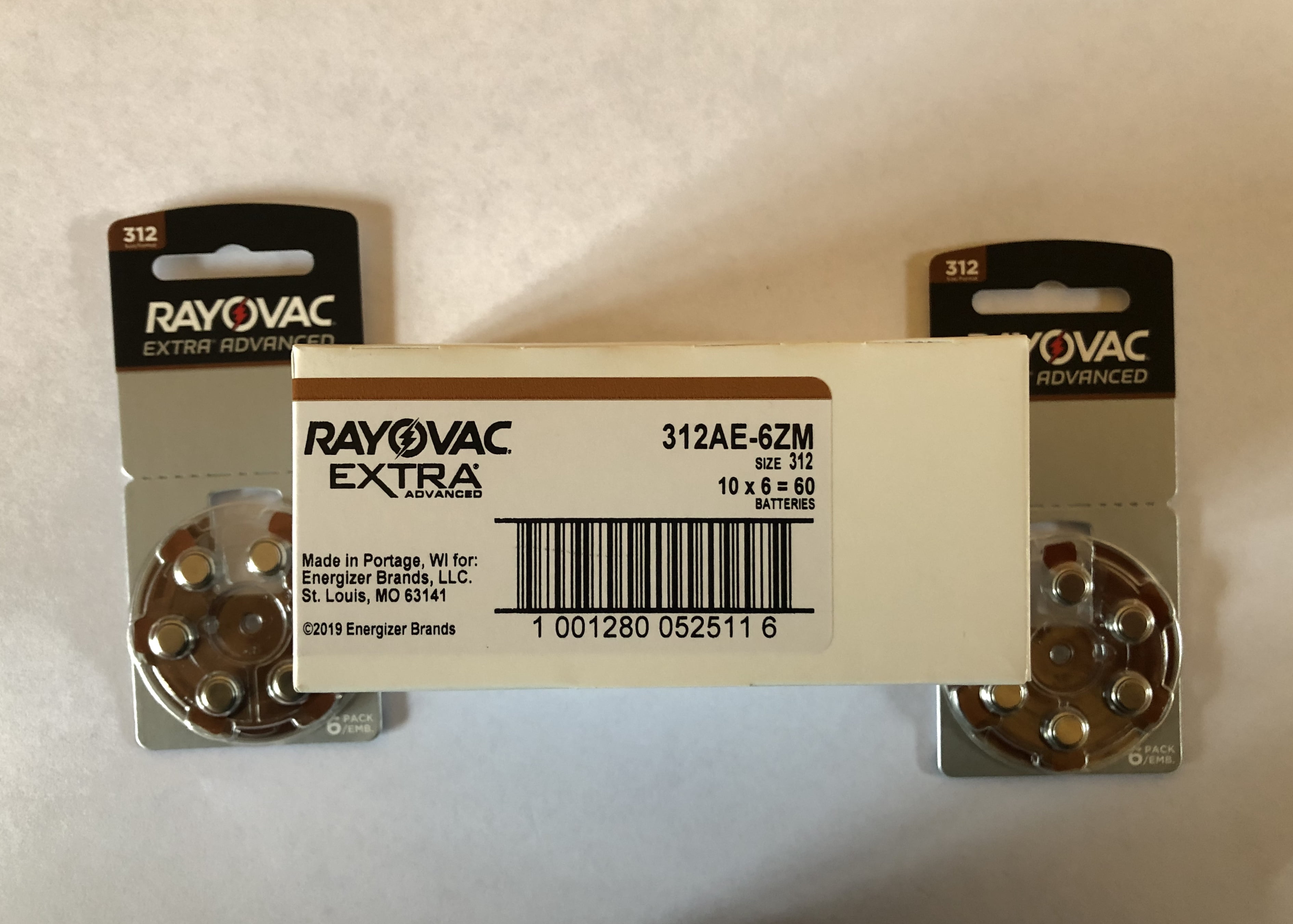 60 x Size 312 Rayovac Extra Advanced Hearing Aid Batteries - 10pk 60pc -  Lero