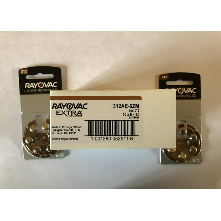 Rayovac Extra Advanced, size 312 Hearing Aid Battery Pack of 60 Total 