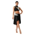 thumbnail image 2 of iiniim Lyrical Dance for Women Sequin Crop Top Mesh Tulle Leotard Skirt Modern Contemporary Dancewear Black M, 2 of 7