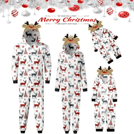 

Baqcunre Family Christmas Pajamas Matching Sets Men Dad Merry Christmas Sets White Prints Hooded Zipper Jumpsuit Family Outfit Lounge Set Pajamas For Men Christmas Pajamas White S