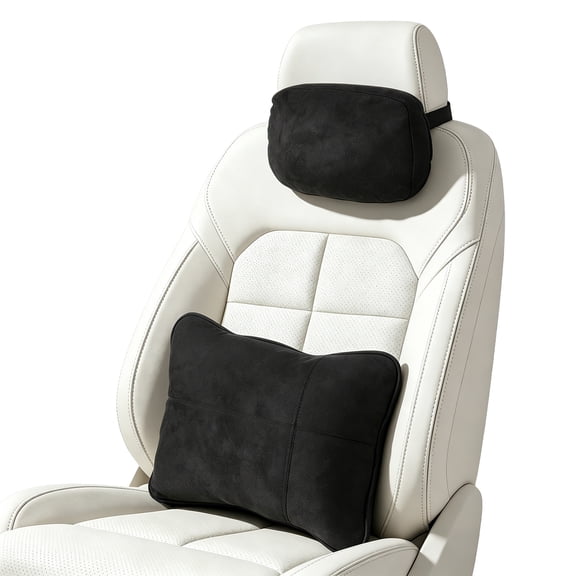 2‑Pack Car Pillow Set – Soft Suede Neck Support & Lumbar Cushion with 2‑Way Straps, Ergonomic Slow‑Rebound Headrest & Back Pillow for Driving, Office & Travel Comfort