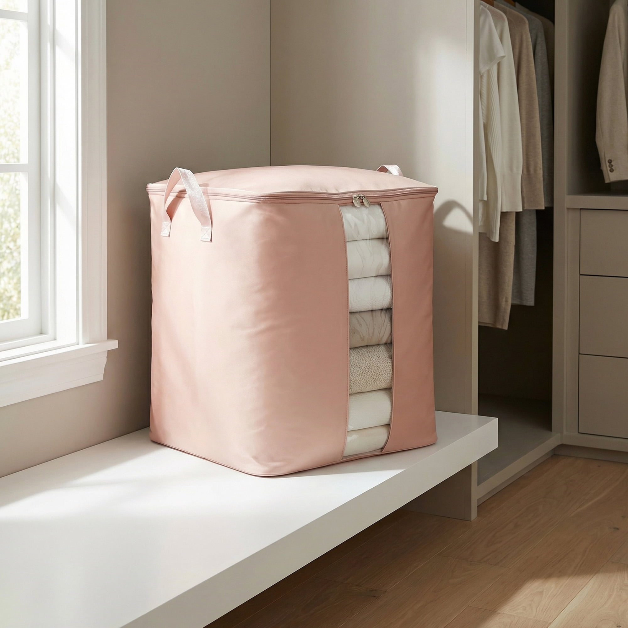 Unique Bargains Storage Bag for Closet Organizers with Handles Pink 19.7"x13.8"x19.7"