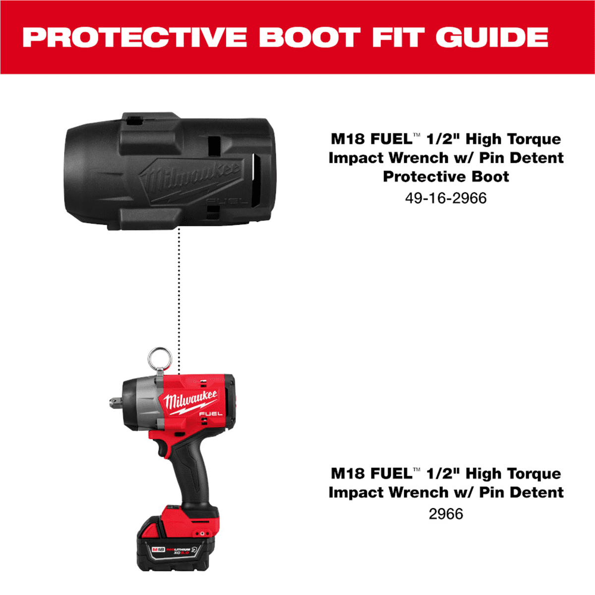 Milwaukee Tool M18 Fuel 1/2" High Torque Impact Wrench W/ Pin Detent Protective Boot