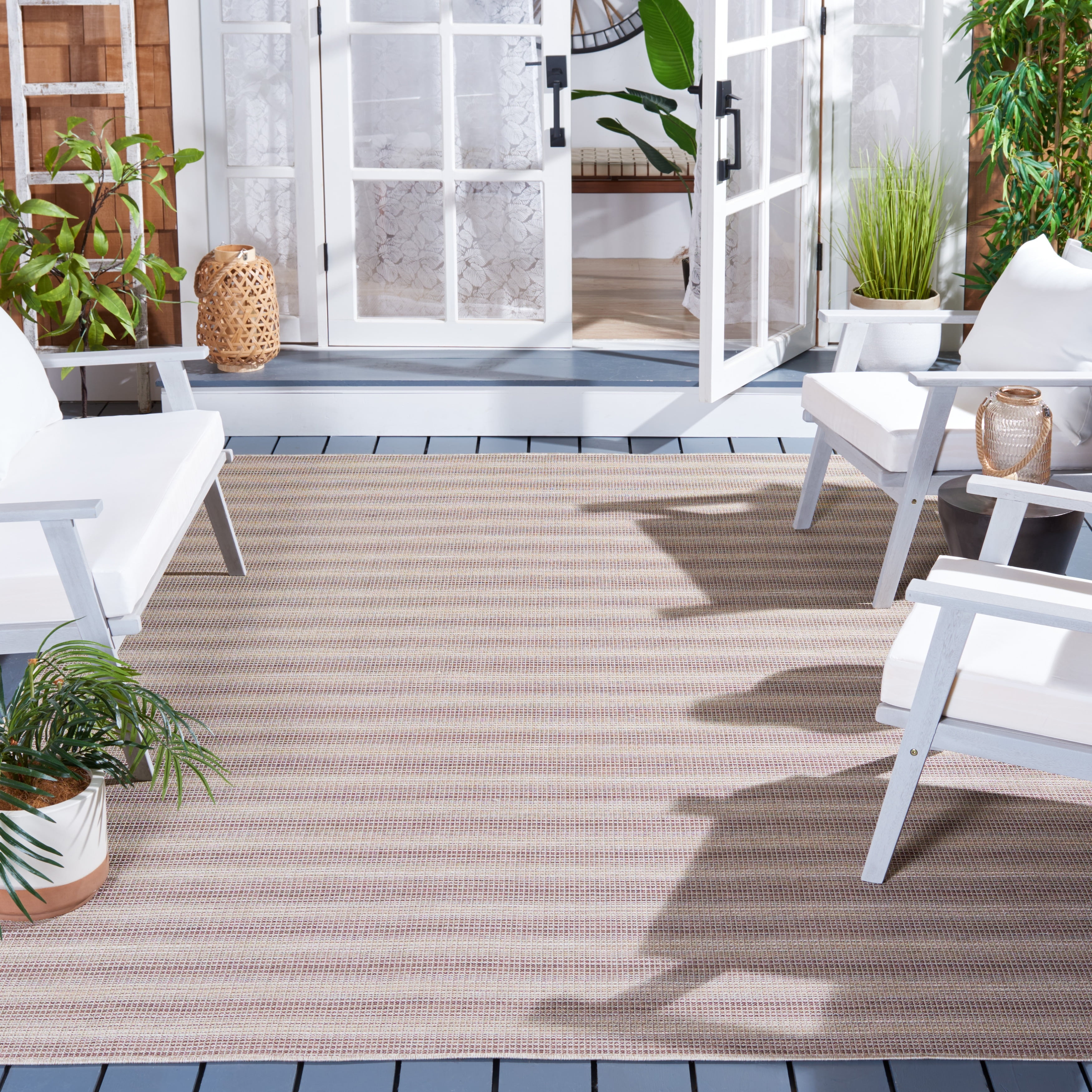 SAFAVIEH Hampton Duana Striped Indoor/Outdoor Area Rug, Brown/Multi, 8' x 10'