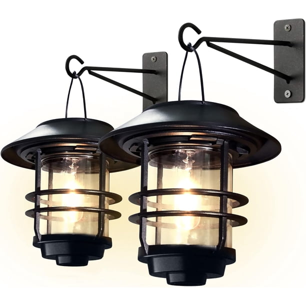 Piezas de cristal Linterna solar colgante Lámpara de pared solar impermeable Montaje en pared solar Luces de pared decorativas para exteriores para porche delantero, patio y patio