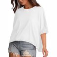 thumbnail image 4 of Jewelreauty Summer Womens Oversized Crewneck Shirts Batwing Short Sleeve Loose Tops Casual Solid Pullover Tee (S, White), 4 of 9