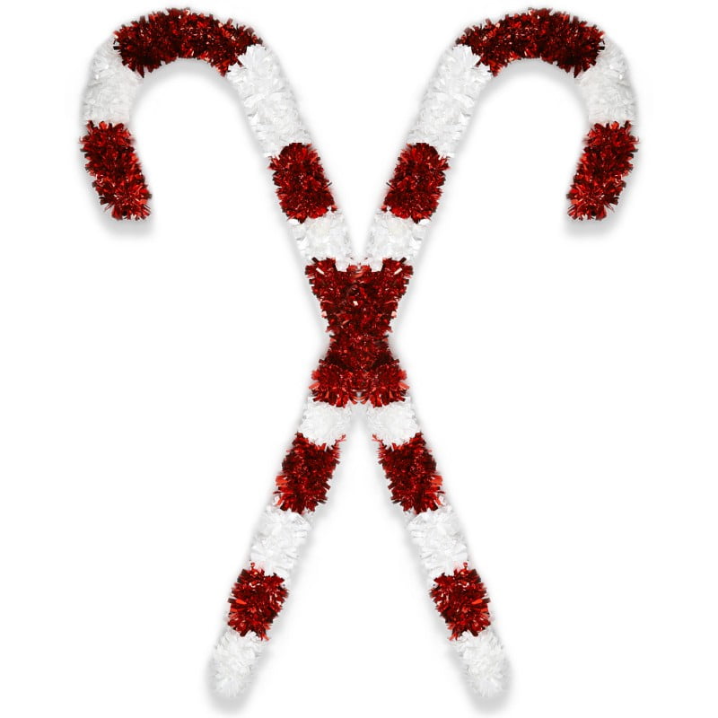 Christmas Candy Cane Tinsel, 2Pcs Collapsible Red & White Tinsel Candy ...
