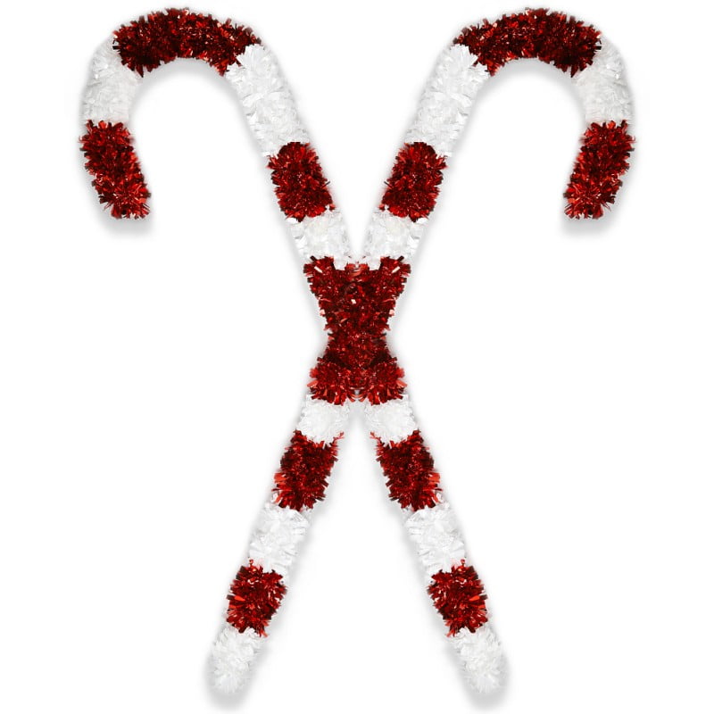 Christmas Candy Cane Tinsel, 2Pcs Collapsible Red & White Tinsel Candy