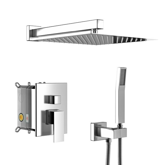 Double Shower Head - 12″ Wall Mounted Chrome Plated Square Shower System with Concealed Valve.
