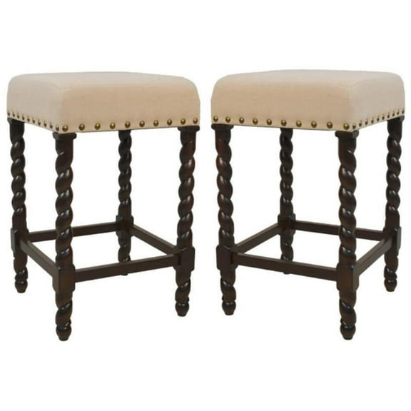 Home Square 24" Linen Counter Stool in Espresso Finish - Set of 2