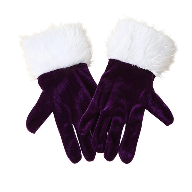Guantes cortos de terciopelo retro para mujer, guantes de ópera con puños blancos afelpados, guantes largos hasta la muñeca para disfraz navideño, boda, fiesta de té, banquete, baile.