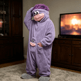 thumbnail image 4 of Monster Onesie Animal Pajamas Cosplay Costume with Slippers, Big Eyes Wide Mouth Monster Jumpsuit, Funny Character Outfit, Halloween Costume for Couples, Parties and Lounging Events, Light Purple:XL, 4 of 5