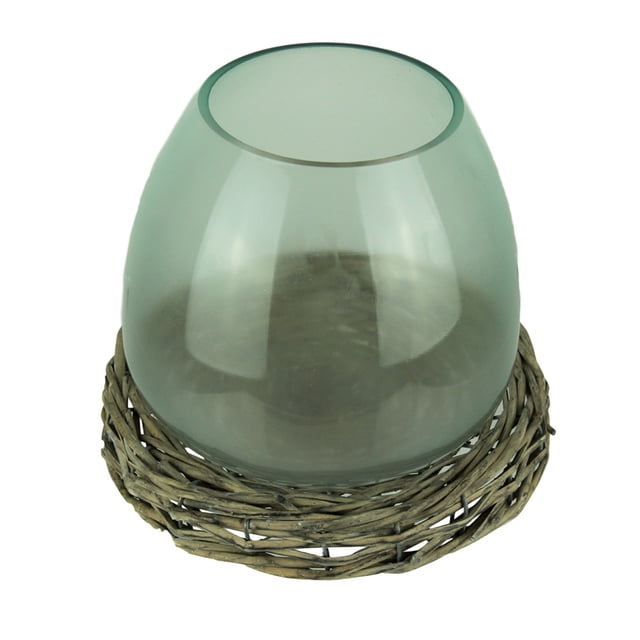 8 Inch Diameter Glass Terrarium Vase With Wicker Base