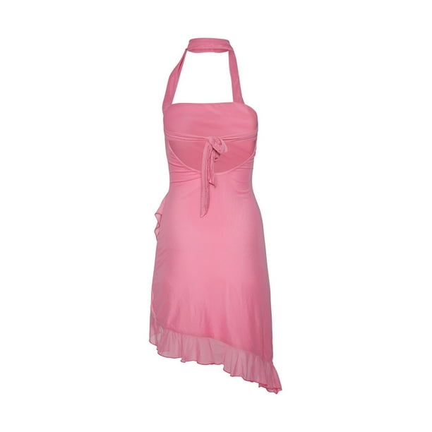 Women Y2k Short Halter Dress V Neck Irregular Ruffle Dress Sleeveless Fringed Mini Dress Sexy Open Back Dresse - Walmart Business Supplies Women Y2k Short Halter Dress V Neck Irregular Ruffle Dress Sleeveless Fringed Mini Dress Sexy Open Back Dresse - Walmart Business Supplies