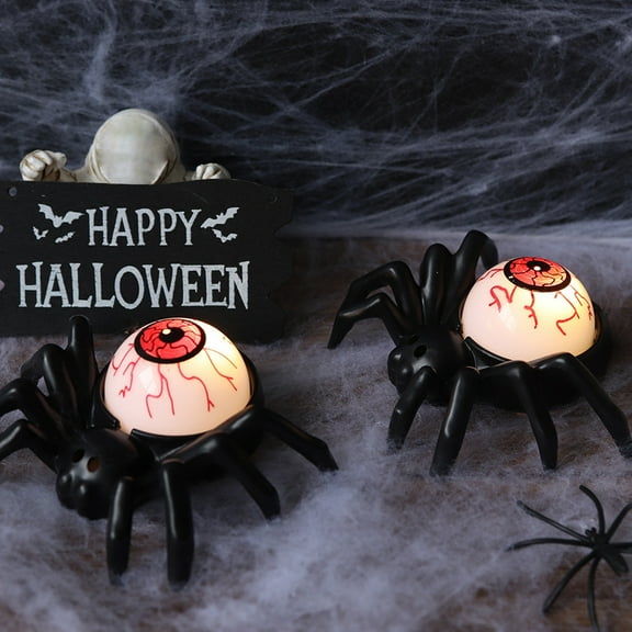 Fnochy Halloween Tea Lights Eyeballs Candles Battery Operated Halloween Flameless LED Candles Halloween Spider Tealights Electric Flickering Fake Candles For Halloween Fireplace Party Decorations