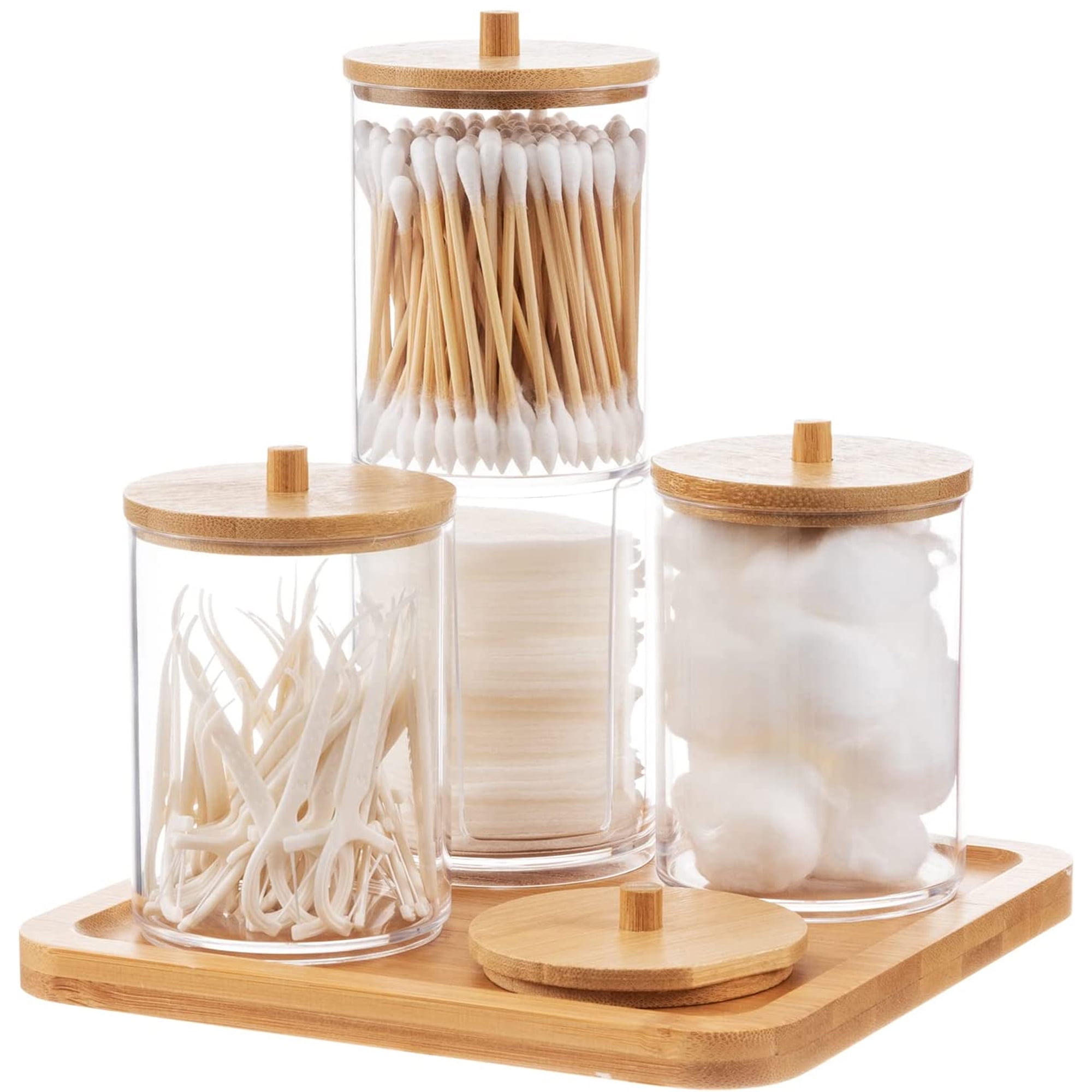 4 Pack Qtip Holder Dispensers, Clear Holder Dispenser with Lid, Storage