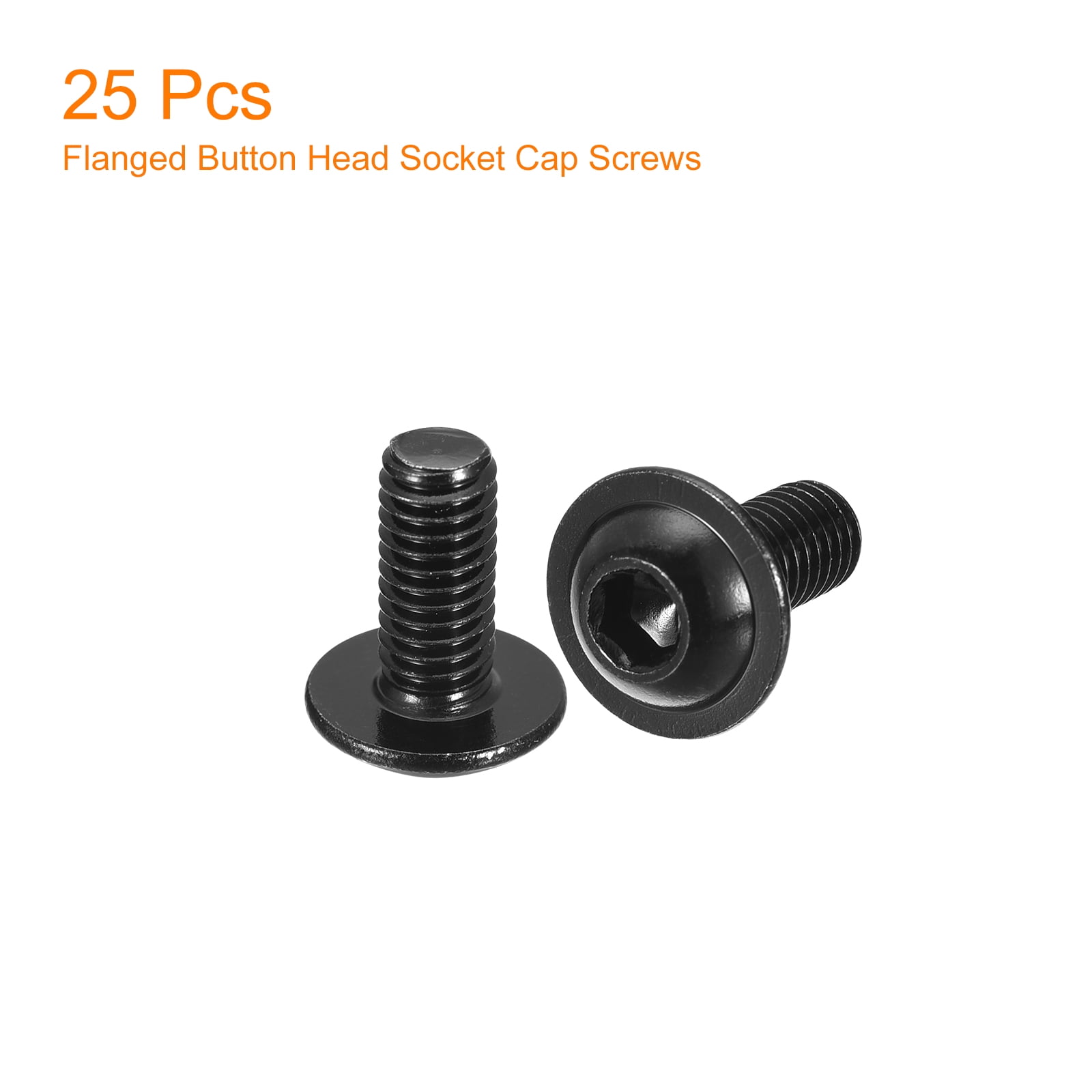 Uxcell Flanged Button Head Socket Cap Screws, 100 Pcs M6x16mm - 304 Stainless Steel Socket Drive Fasteners Bolts, Fully Thread Machine Screws (Black)