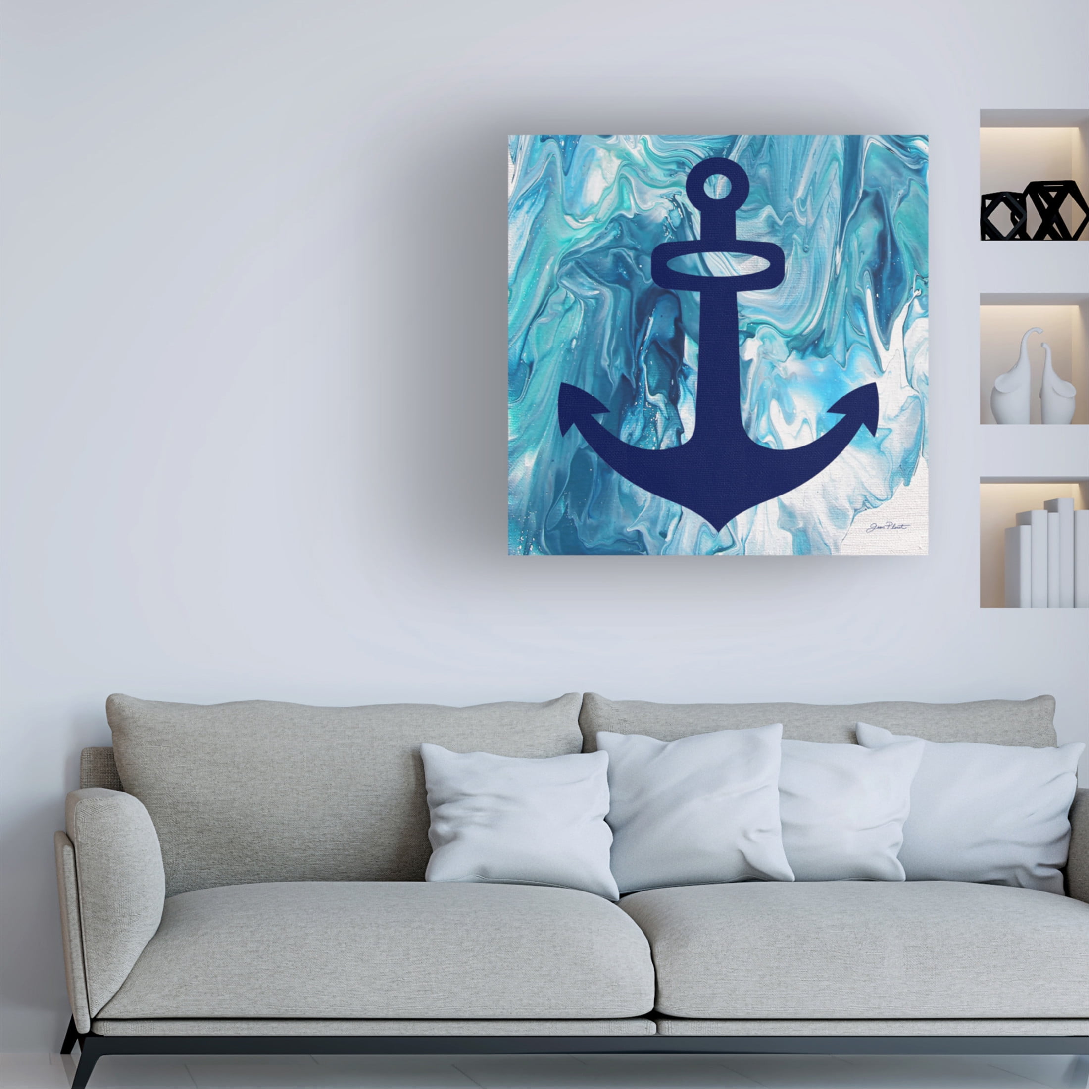 Canvas Wall Art - Jean Plout 'Abstract Ocean C' Wall Art for Living Room, Bedroom, or Office Décor by Trademark Fine Art - 14 x 14 Inches
