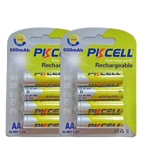 PKCELL NiMH AA 600mAh 1.2V Rechargeable Batteries for Solar Lights Garden Lights Remotes Mice 8Pcs