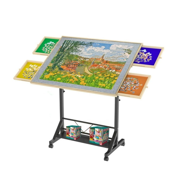 Multi-Purpose 1500 Piece Puzzle Table with 4 Drawers, Adjustable Height and Angle, Rolling Design