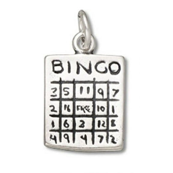 Sterling Silver 16" .8mm Box Chain 3D Bingo Playing Card Pendant Necklace