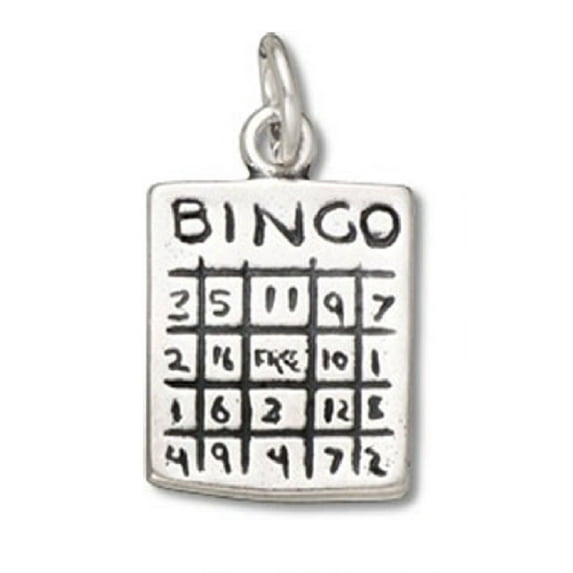 Sterling Silver 20" 1mm Box Chain 3D Bingo Playing Card Pendant Necklace