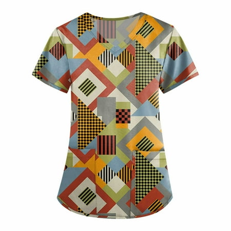 

DENGDENG V Neck Scrubs for Women Short Sleeve Graphic Casual Loose Fit Workwear Tops