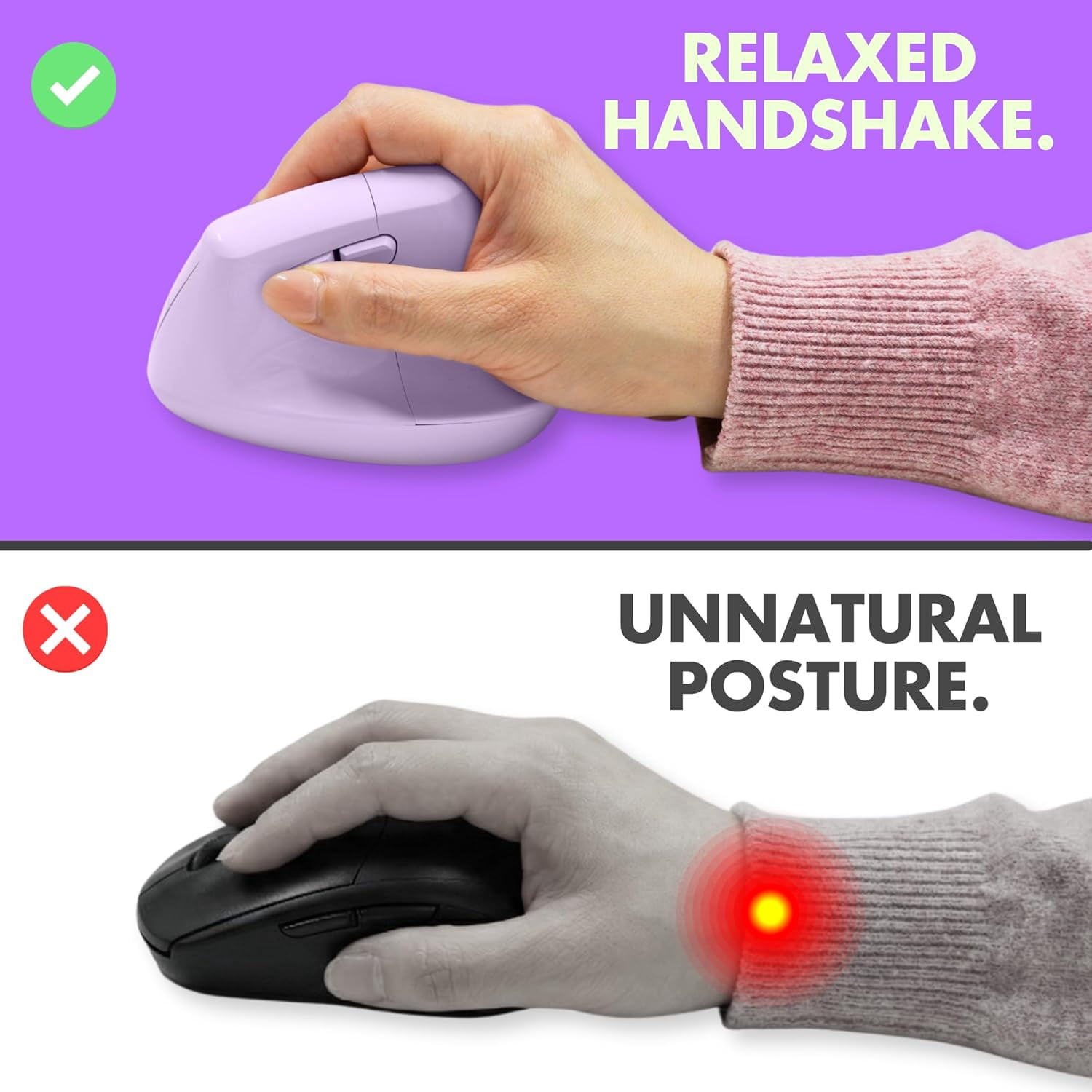 X9 Performance Wireless Vertical Ergonomic Mouse - (BT + 2.4Ghz) - Click in Comfort - Up to 4000 DPI, 6 Button, Rechargeable - Bluetooth Ergonomic Vertical Mouse Wireless - For Mac and PC - Purple