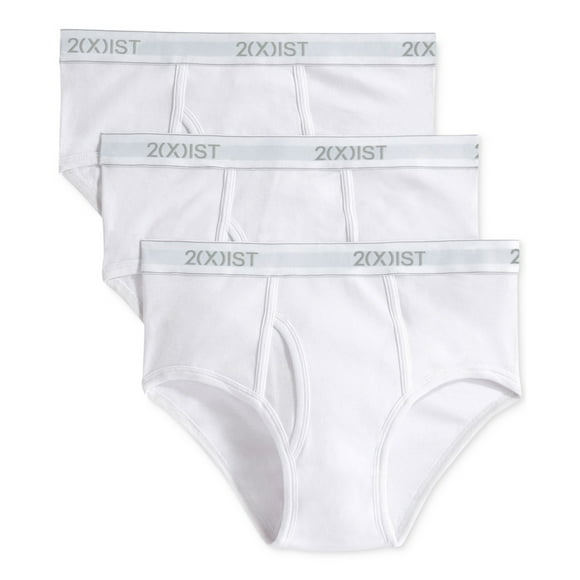 2(X)IST Mens Fly Front 3 Pk. Underwear Briefs, White, 32