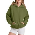 thumbnail image 2 of Cute Tops for Women Women's Solid Color Sweatshirt Women Solid Basic Letter Loose Hoodie Sweatshirt Long Sleeve Pocket Drop Shoulder Pullovers Top, 2 of 5