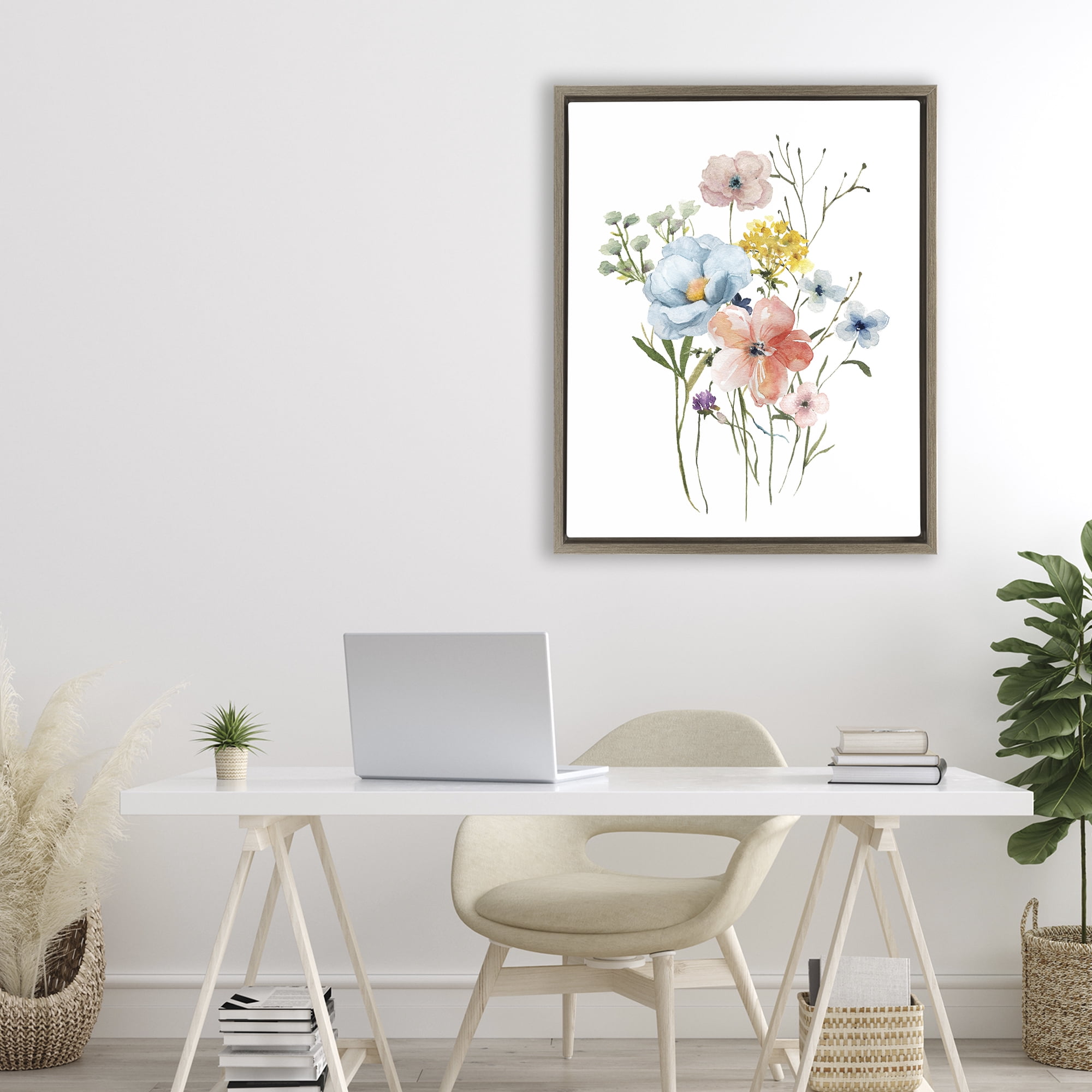 Stupell Industries Spring Meadow Wild Flowers Brown Framed Floater Canvas Wall Art, design by Livi Finn