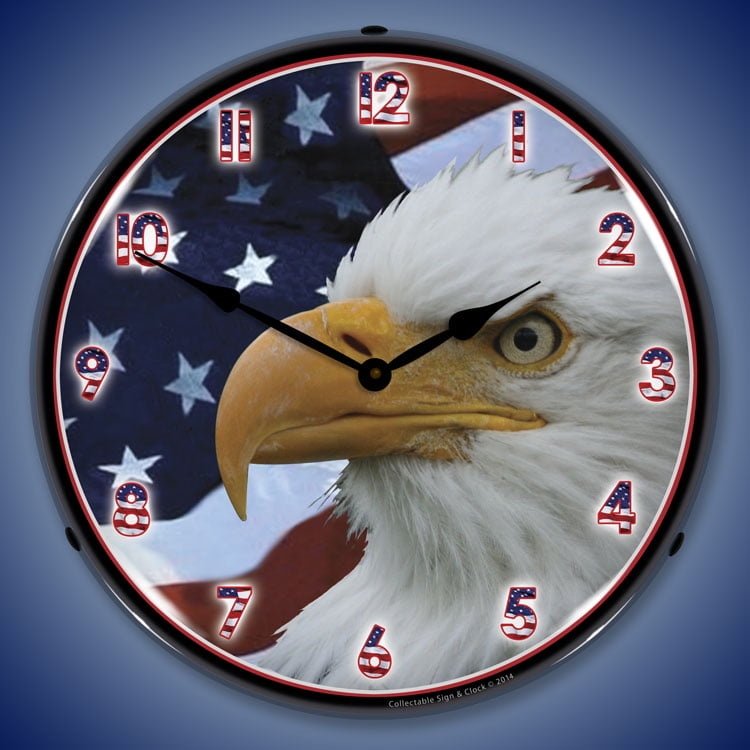 American Bald Eagle Wall Clock Lighted